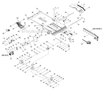 Page A Diagram and Parts List for  Ryobi Table Saw