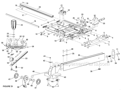 Page D Diagram and Parts List for  Ryobi Table Saw