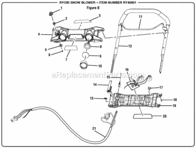 Figure_B Diagram and Parts List for  Ryobi Snow Blower