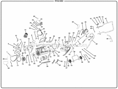 General_Assembly Diagram and Parts List for  Ryobi Snow Blower