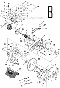 Page B Diagram and Parts List for  Ryobi Miter Saw