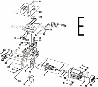 Page E Diagram and Parts List for  Ryobi Miter Saw