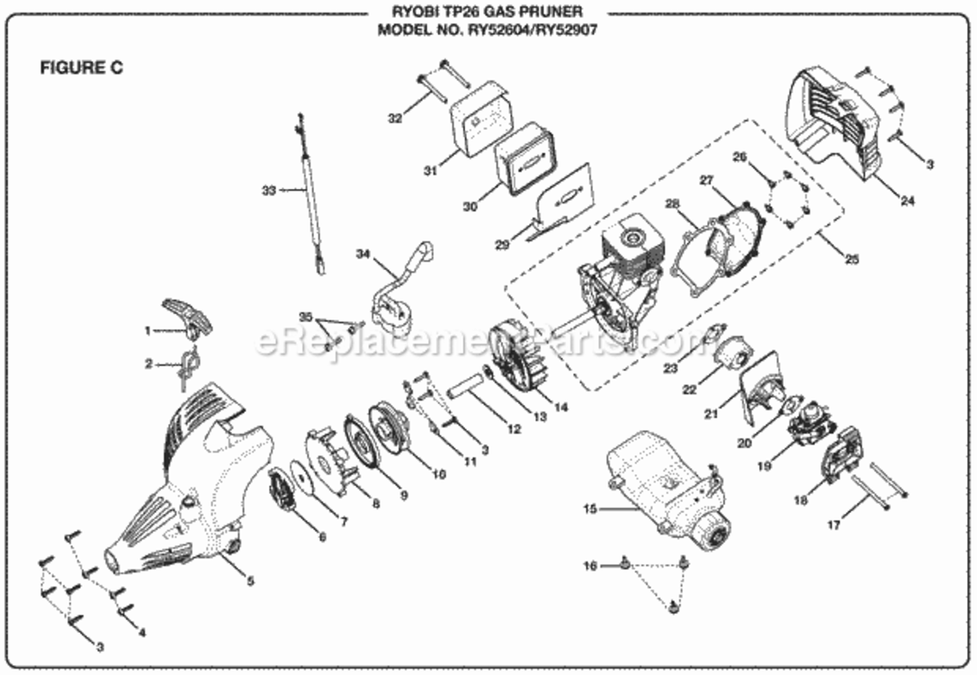 Figure_C Diagram and Parts List for  Ryobi Pole Saw