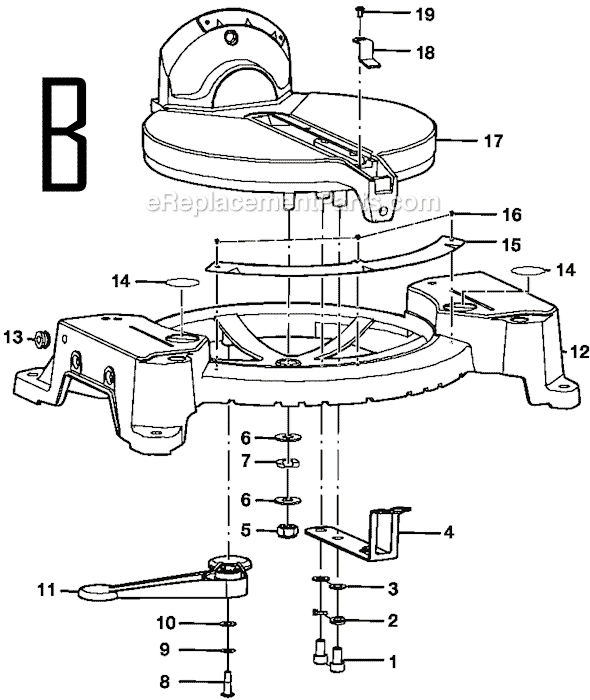 Page B Diagram and Parts List for  Ryobi Miter Saw