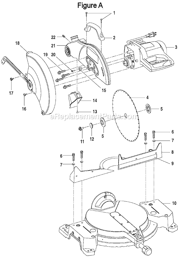 Page A Diagram and Parts List for  Ryobi Miter Saw