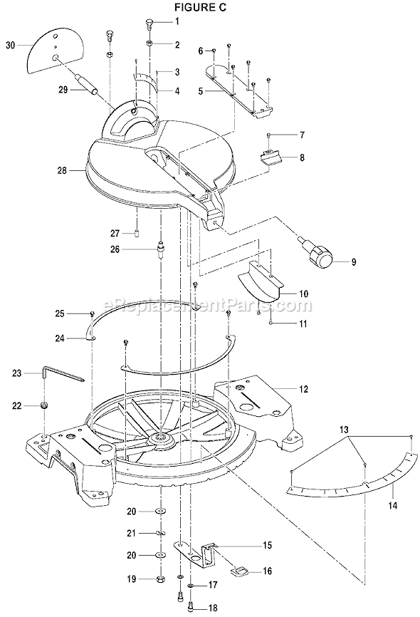 Page C Diagram and Parts List for  Ryobi Miter Saw