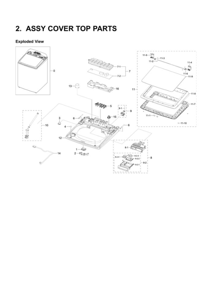 Top Cover Assembly Diagram and Parts List for US-03 Samsung Washer