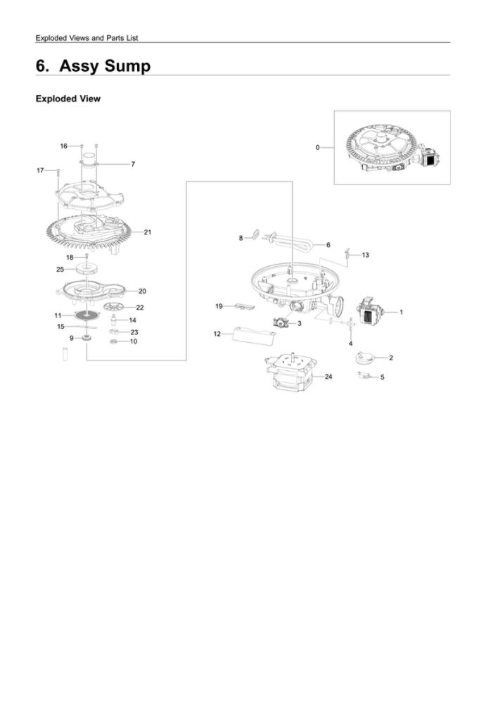 Sump Assembly Diagram and Parts List for AA-00 Samsung Dishwasher
