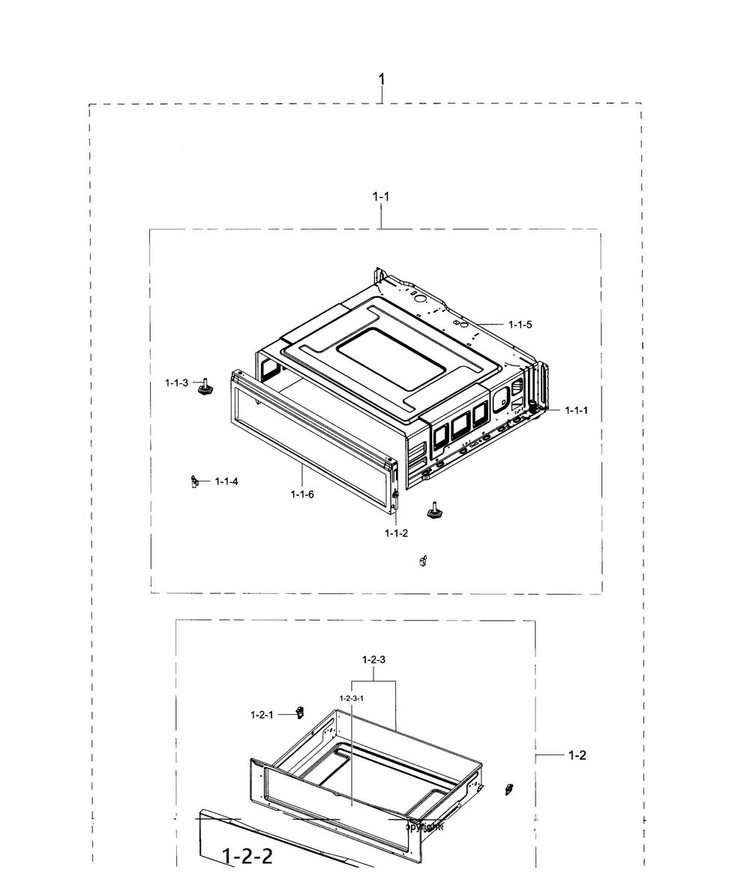 Drawer Section Diagram and Parts List for AA-0003 Samsung Range