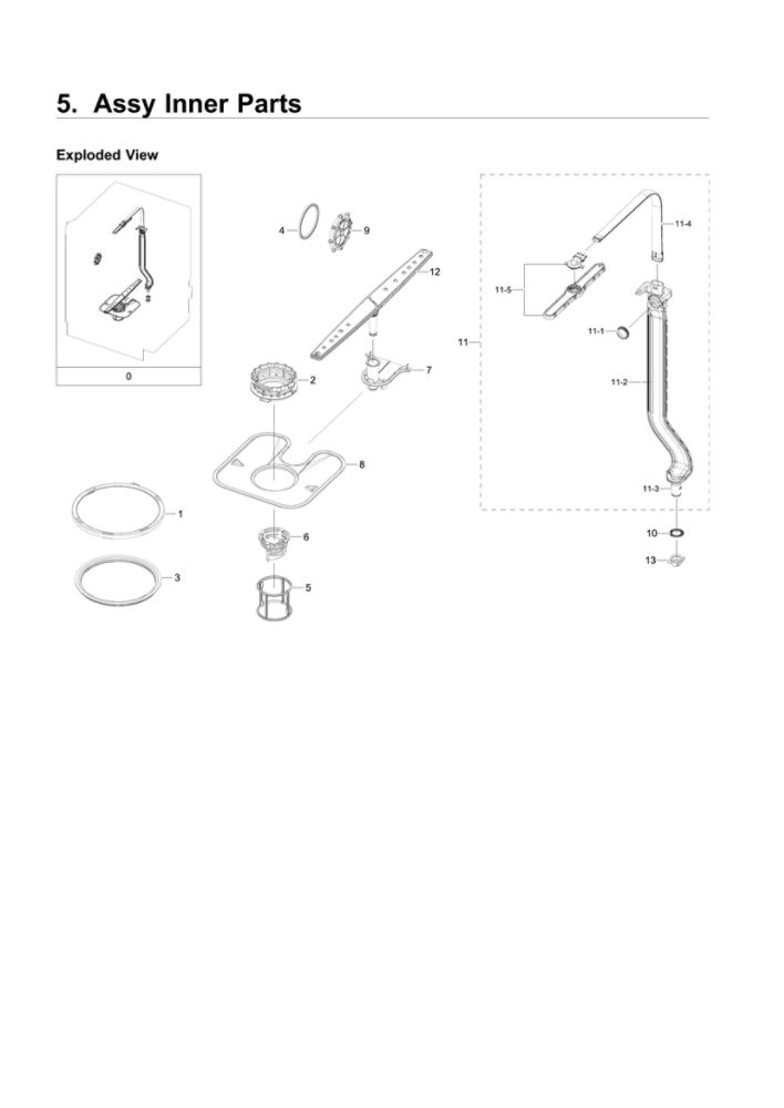 Inner Parts Assembly Diagram and Parts List for AA-00 Samsung Dishwasher
