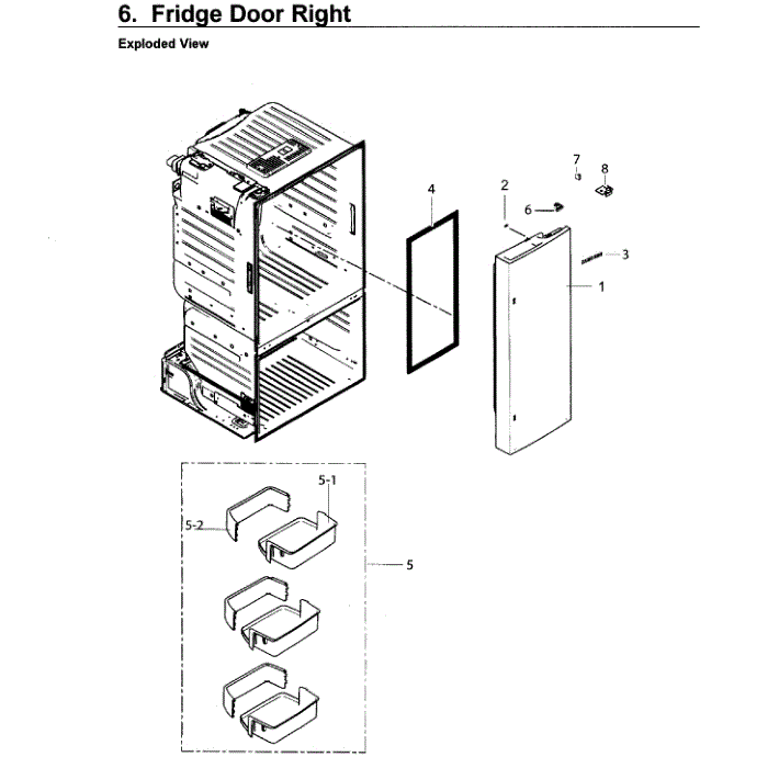 Fridge Door R Diagram and Parts List for AA-02 Samsung Refrigerator