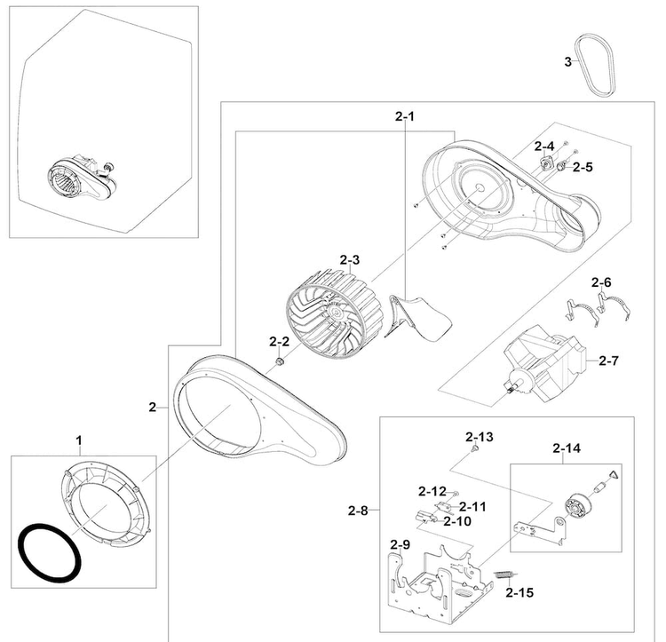 Motor Assy Diagram and Parts List for DV520AGP XAA-0001 Samsung Dryer