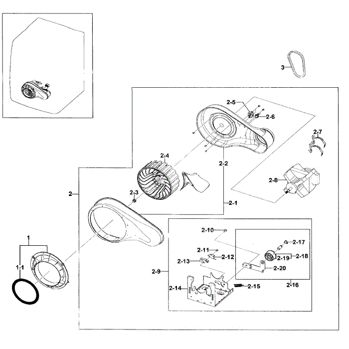 Motor Assembly Diagram and Parts List for DV511AER XAA-01 Samsung Dryer
