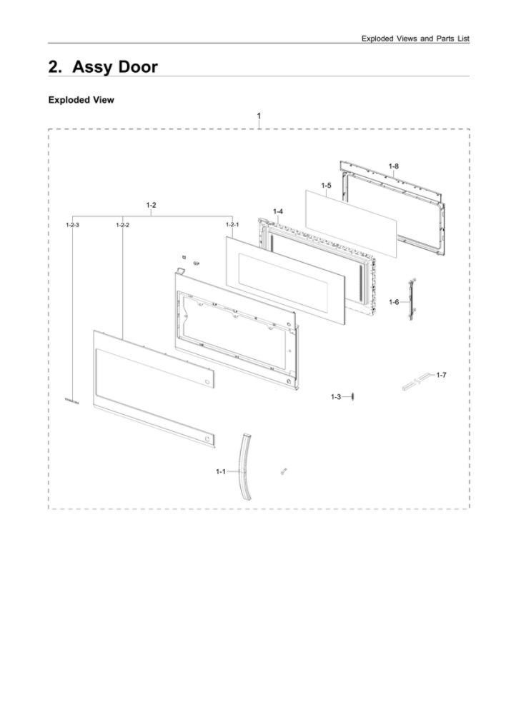 Door Assembly Diagram and Parts List for AA-01 Samsung Microwave