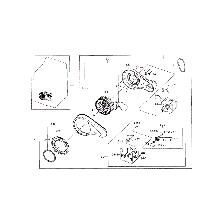 Motor Duct Diagram and Parts List for DV5471AGP XAA-02 Samsung Dryer