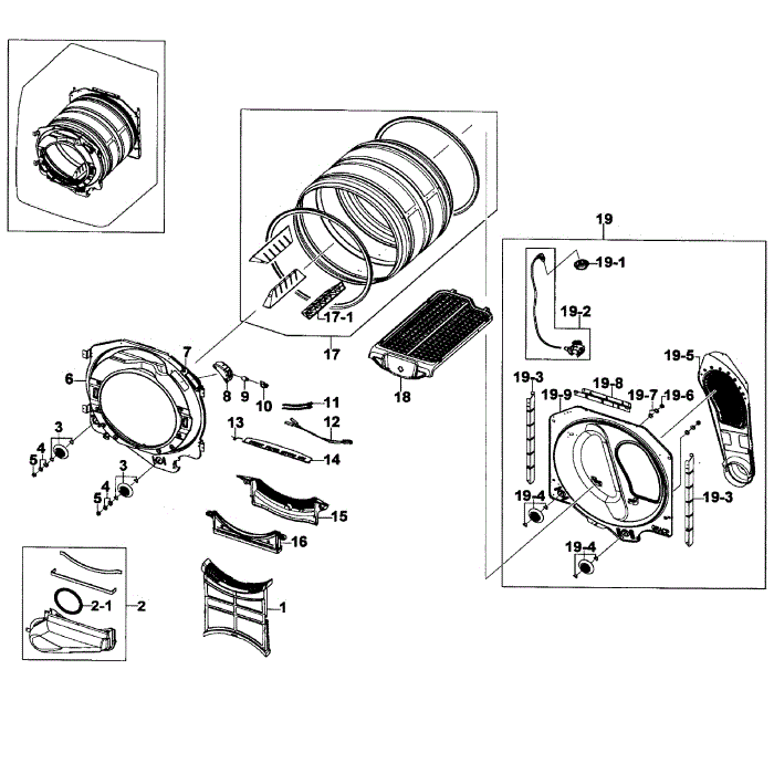 Drum Assembly Diagram and Parts List for DV520AGP XAA-02 Samsung Dryer