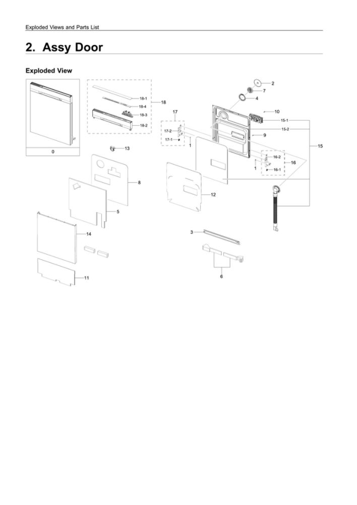 Door Assembly Diagram and Parts List for AA-00 Samsung Dishwasher
