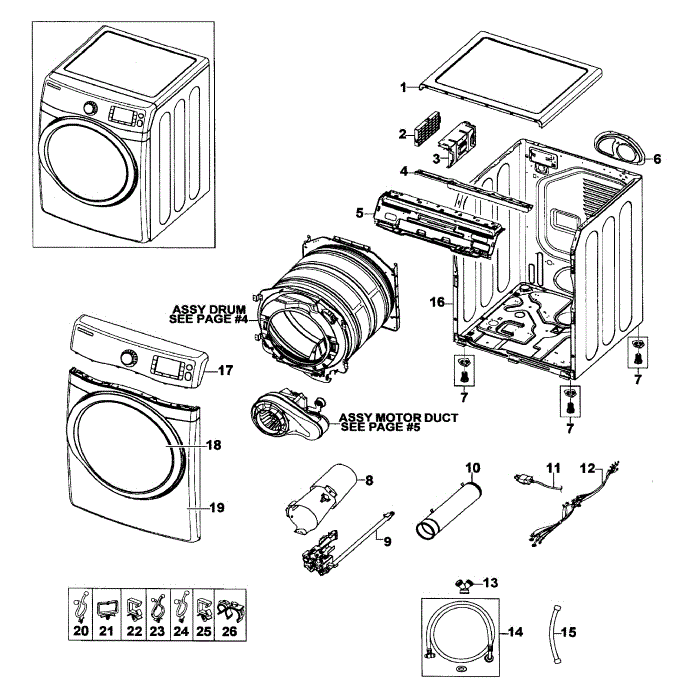 Main Assembly Diagram and Parts List for DV520AGP XAA-02 Samsung Dryer