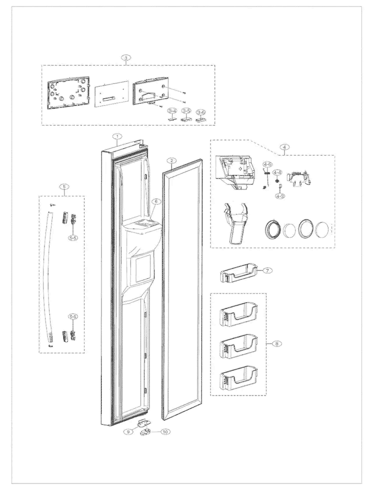 Door Left Diagram and Parts List for XAA-0001 Samsung Refrigerator