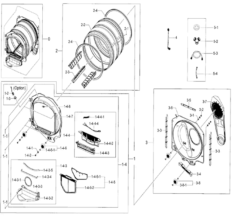 Drum Parts Diagram and Parts List for A2-0001 Samsung Dryer