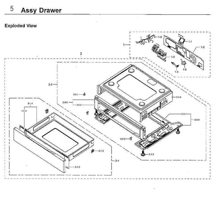 Drawer Diagram and Parts List for AA-0002 Samsung Range