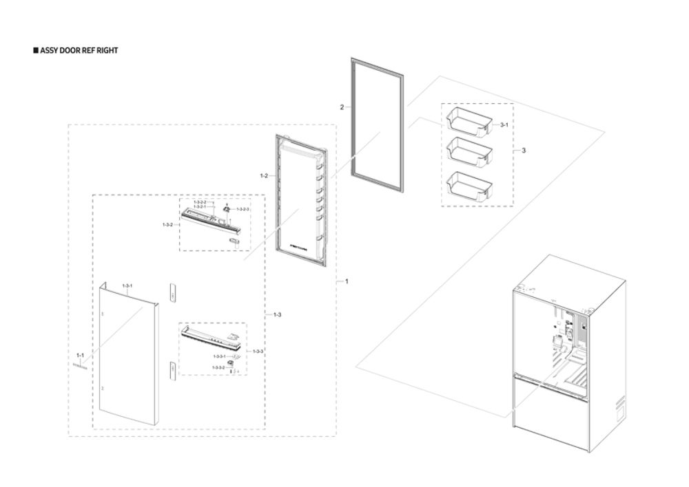 Right Refrigerator Door Parts Diagram and Parts List for AA-00 Samsung Refrigerator