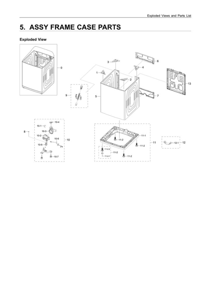 Frame Case Assembly Diagram and Parts List for US-01 Samsung Washer