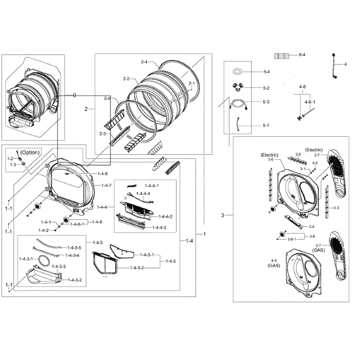 Drum Diagram and Parts List for DV50K8600GV A3-01 Samsung Dryer