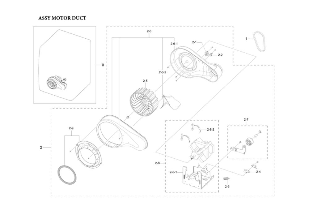 Motor Duct Assembly Diagram and Parts List for A3-00 Samsung Dryer