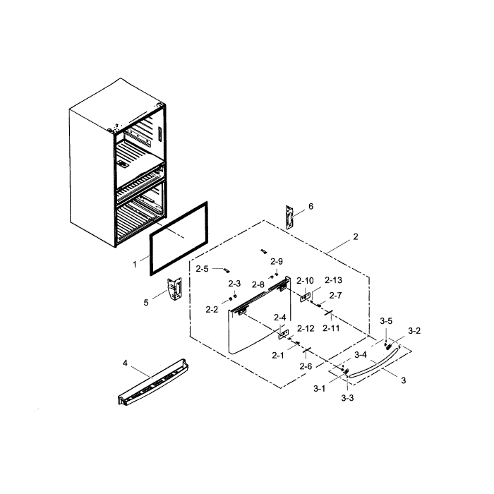 Freezer Door Diagram and Parts List for AA-04 Samsung Refrigerator