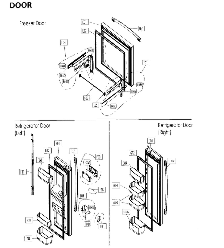 Door Asy Diagram and Parts List for 11173045610  Kenmore Refrigerator
