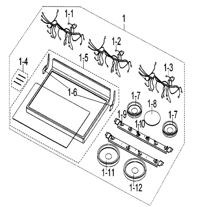 Top Assy Diagram and Parts List for XAA-0000 Samsung Range