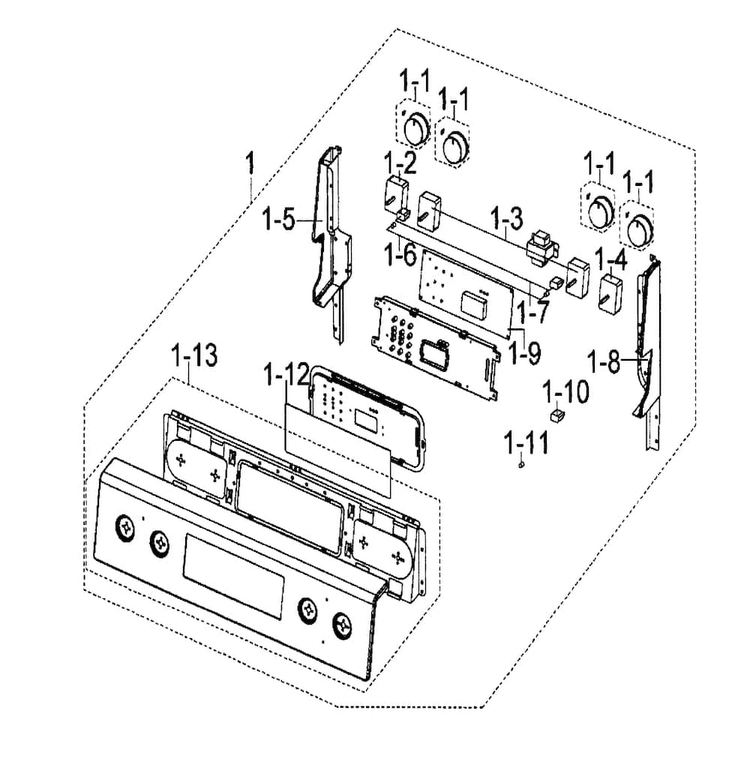 Control Panel Diagram and Parts List for XAA-0000 Samsung Range