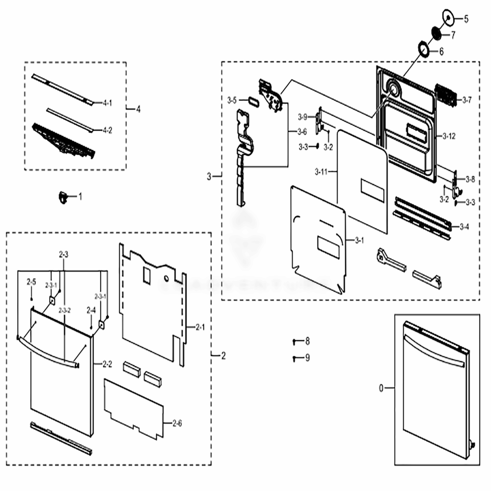 Assembly Door Diagram and Parts List for (AA)(0003) Samsung Dishwasher