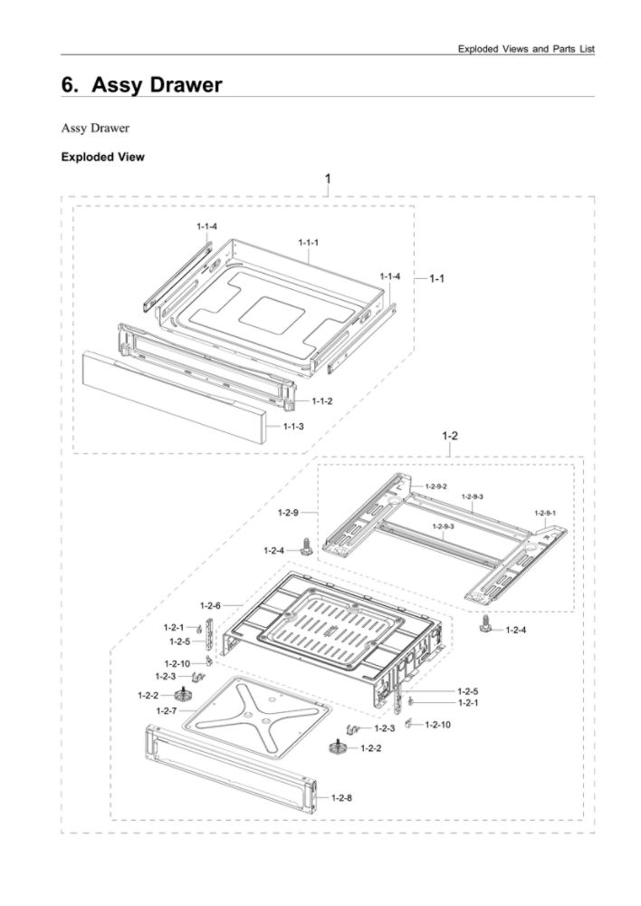 Drawer Assembly Diagram and Parts List for AA-00 Samsung Range