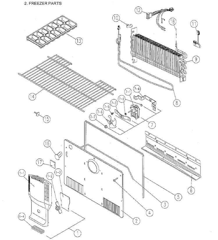 Freezer Parts Diagram and Parts List for 11161212610  Kenmore Refrigerator