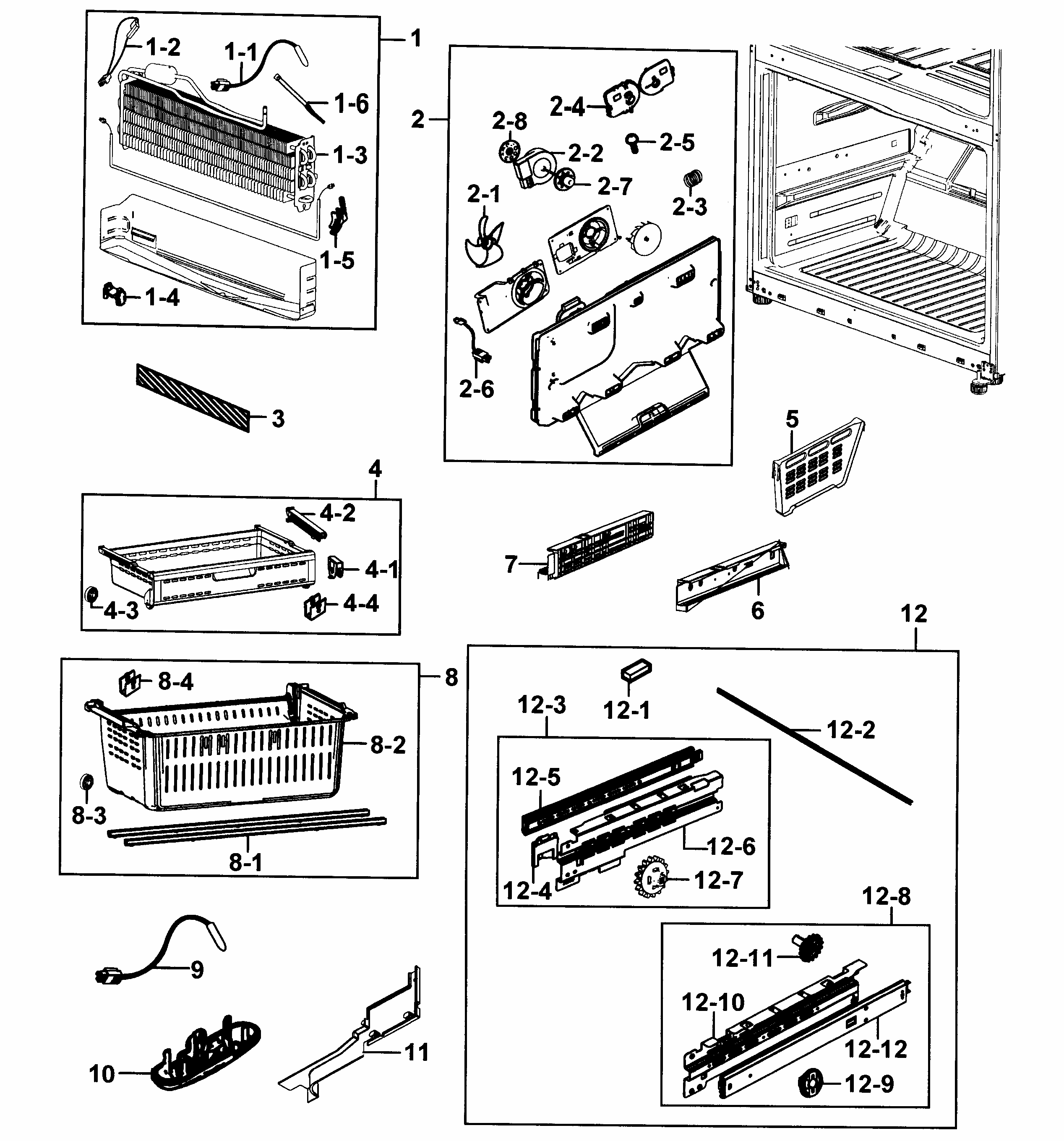 Freezer Diagram and Parts List for AA-0000 Samsung Refrigerator