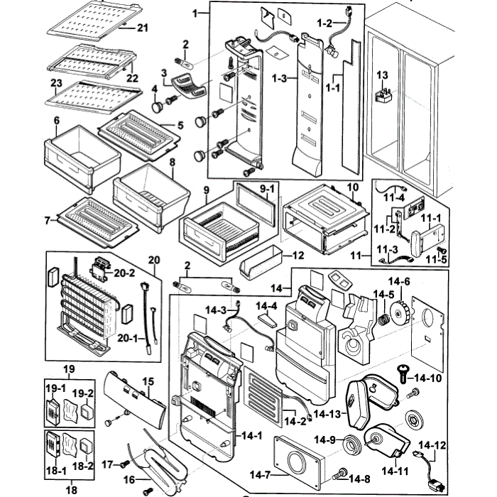 Refrigerator Diagram and Parts List for XAA-00 Samsung Refrigerator