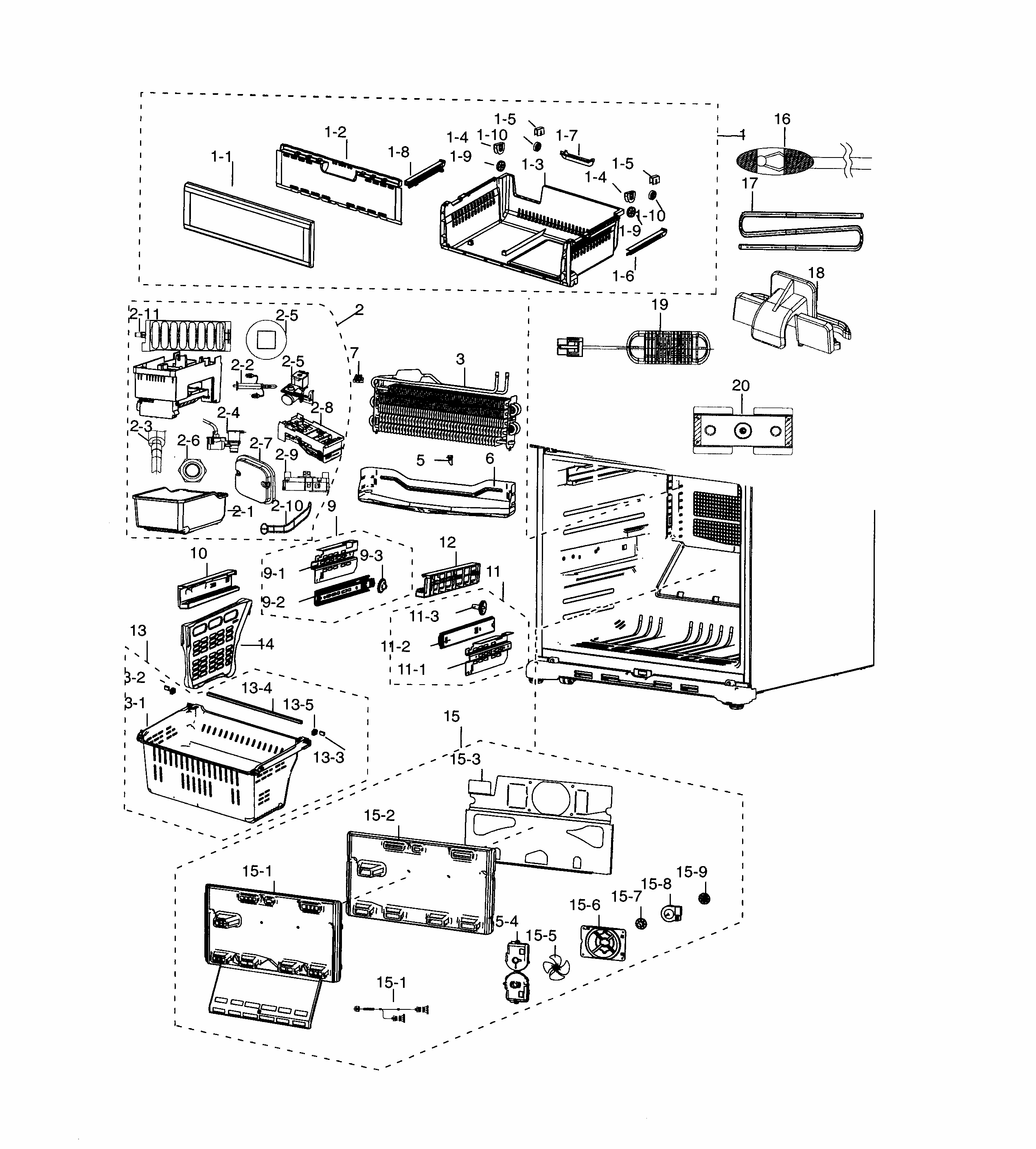 Freezer Diagram and Parts List for AA-0000 Samsung Refrigerator