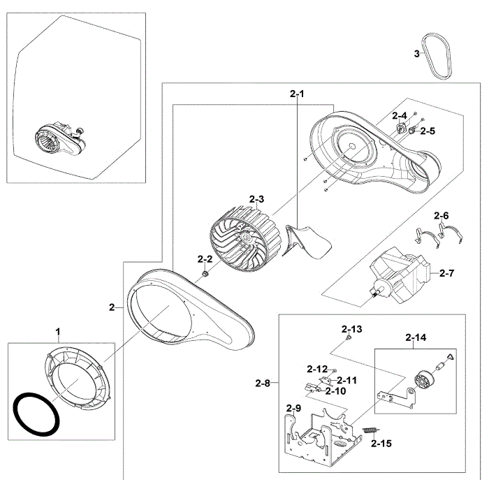 Motor Assembly Diagram and Parts List for DV520AGP XAA-01 Samsung Dryer