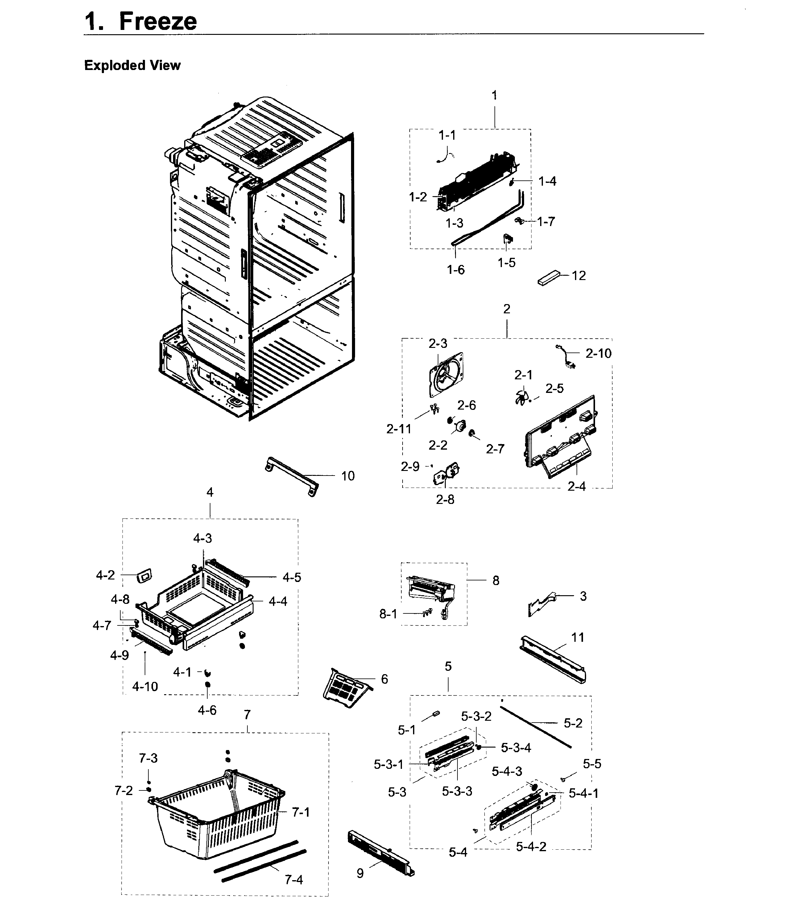 Freezer Diagram and Parts List for AA-0001 Samsung Refrigerator