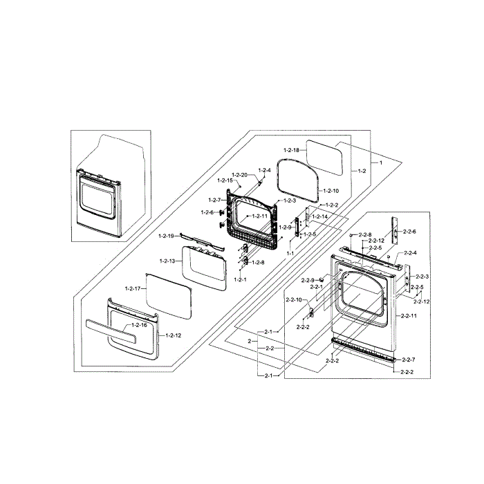 Front And Door Diagram and Parts List for DV5471AGP XAA-02 Samsung Dryer