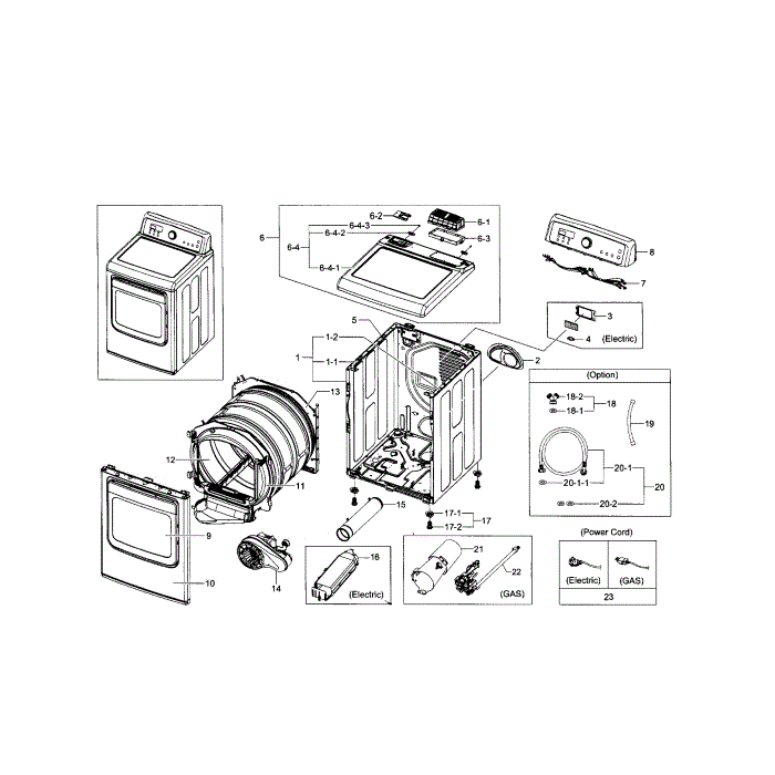 Main Assembly Diagram and Parts List for DV5471AGP XAA-02 Samsung Dryer