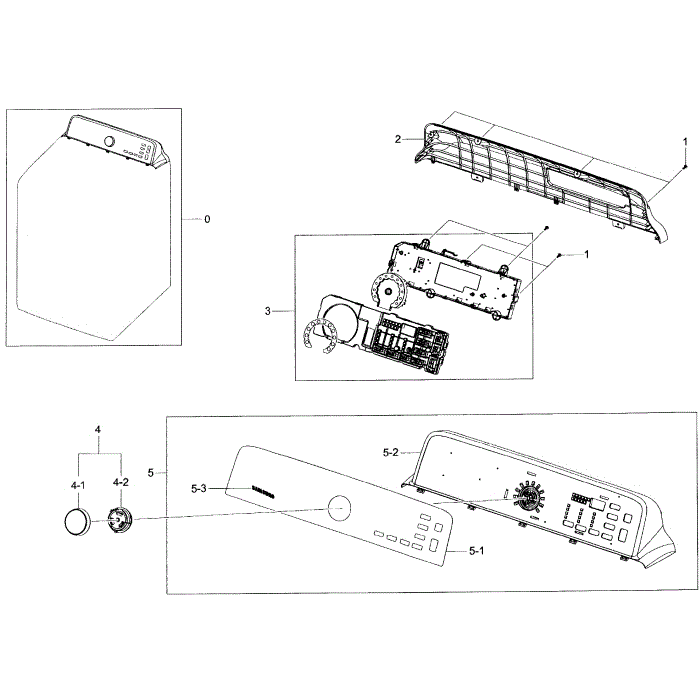 Control Panel Diagram and Parts List for A2-01 Samsung Dryer