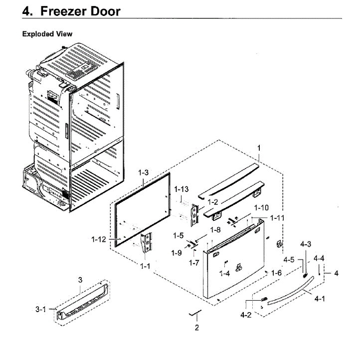 Freezer Door Diagram and Parts List for RF28HFEDBWW AA-08 Samsung Refrigerator