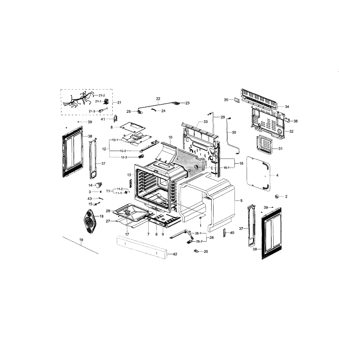 Main Assembly Diagram and Parts List for AA-01 Samsung Range