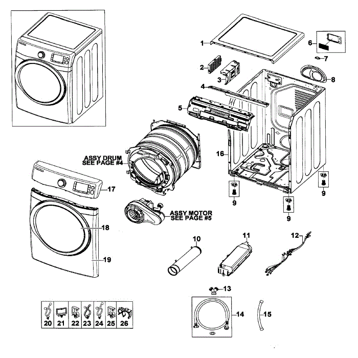 Main Assembly Diagram and Parts List for DV520AEP XAA-02 Samsung Dryer