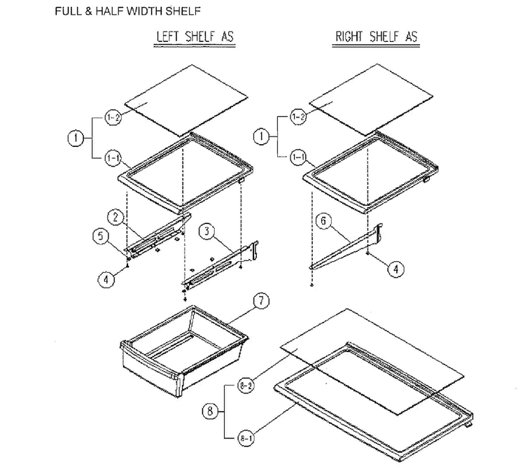 Shelf Diagram and Parts List for 11171215610  Kenmore Refrigerator