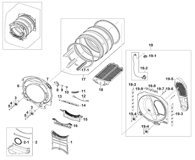 Drum Assy Diagram and Parts List for DV520AGP XAA-0001 Samsung Dryer
