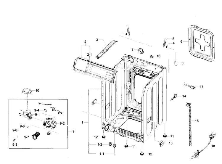 Cabinet Diagram and Parts List for XAA-0001 Samsung Washer